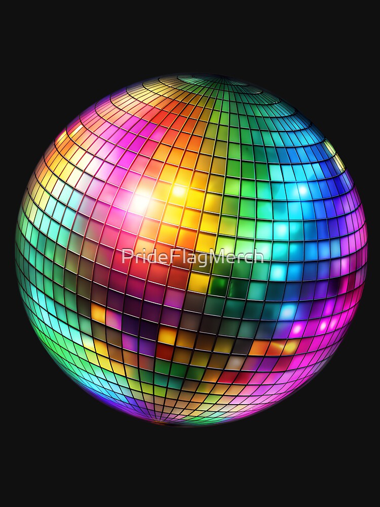 Shiny 70s Disco Ball Retro Design with Rainbow Colors by PrideFlagMerch