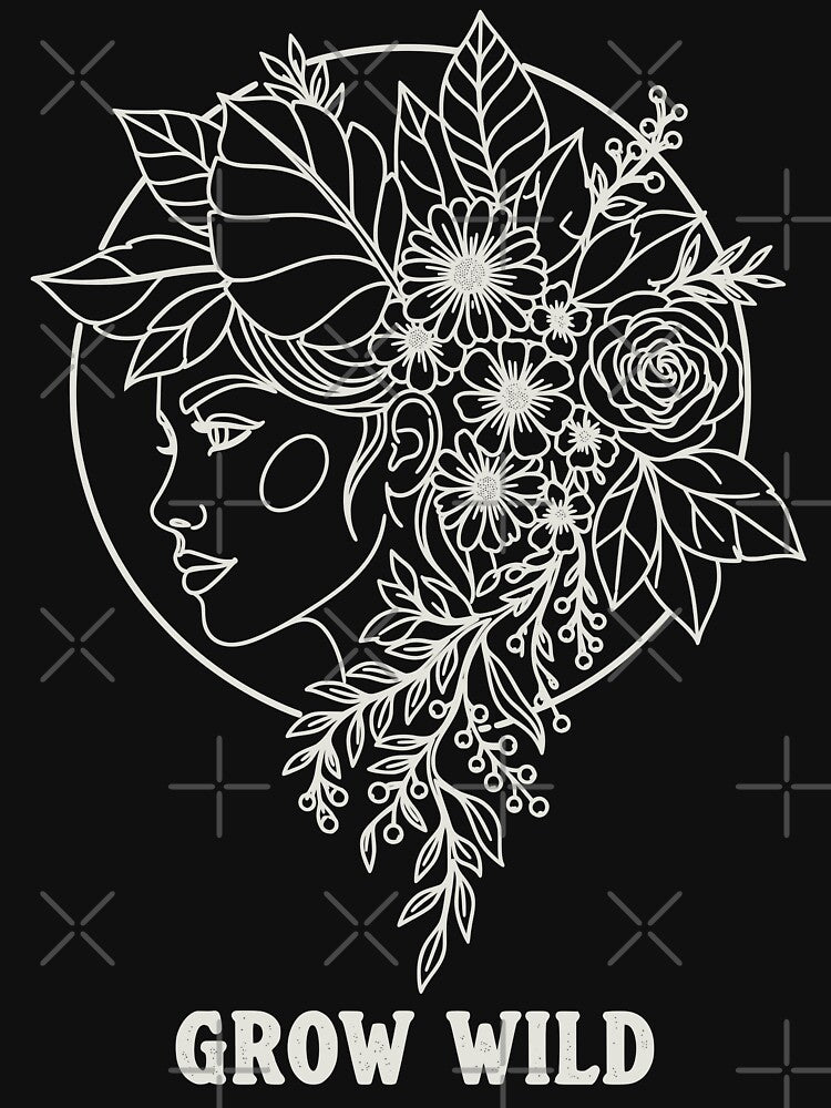 Grow Wild Nature Goddess Floral Line Art Feminine Botanical Design by BluecidDesign