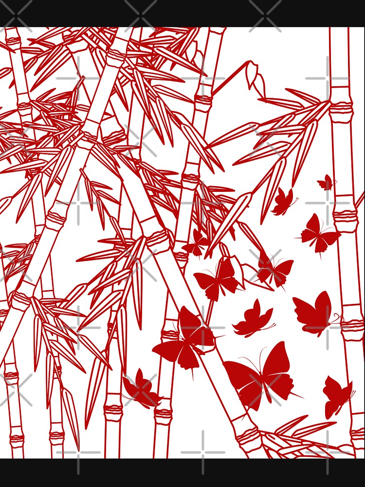 Minimalist Floral Line Art Pattern With Bambu Leaves & Butterfly Design | Red And  White by ukoko