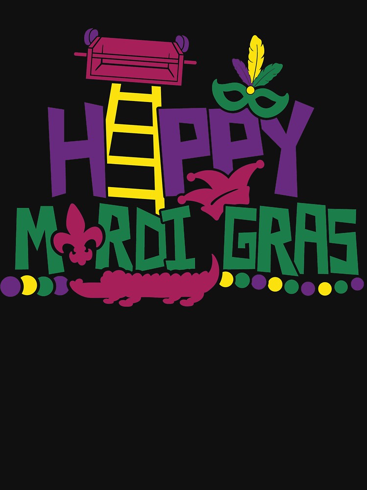Happy Mardi Gras Mask, Crown and Beads Carnival Party Design by Maryna Denysenko