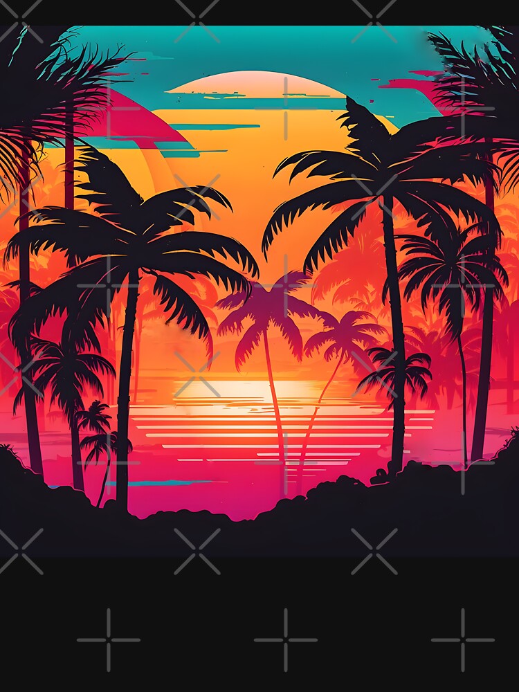 Tropical Retro Beach Vibe Sunset and Palm Trees by PixelPlaza4u