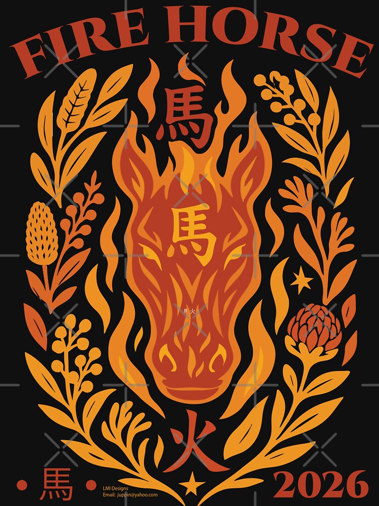 Fire Horse 2026 – Australian Fusion Zodiac Art T-Shirt by LMIdesigns