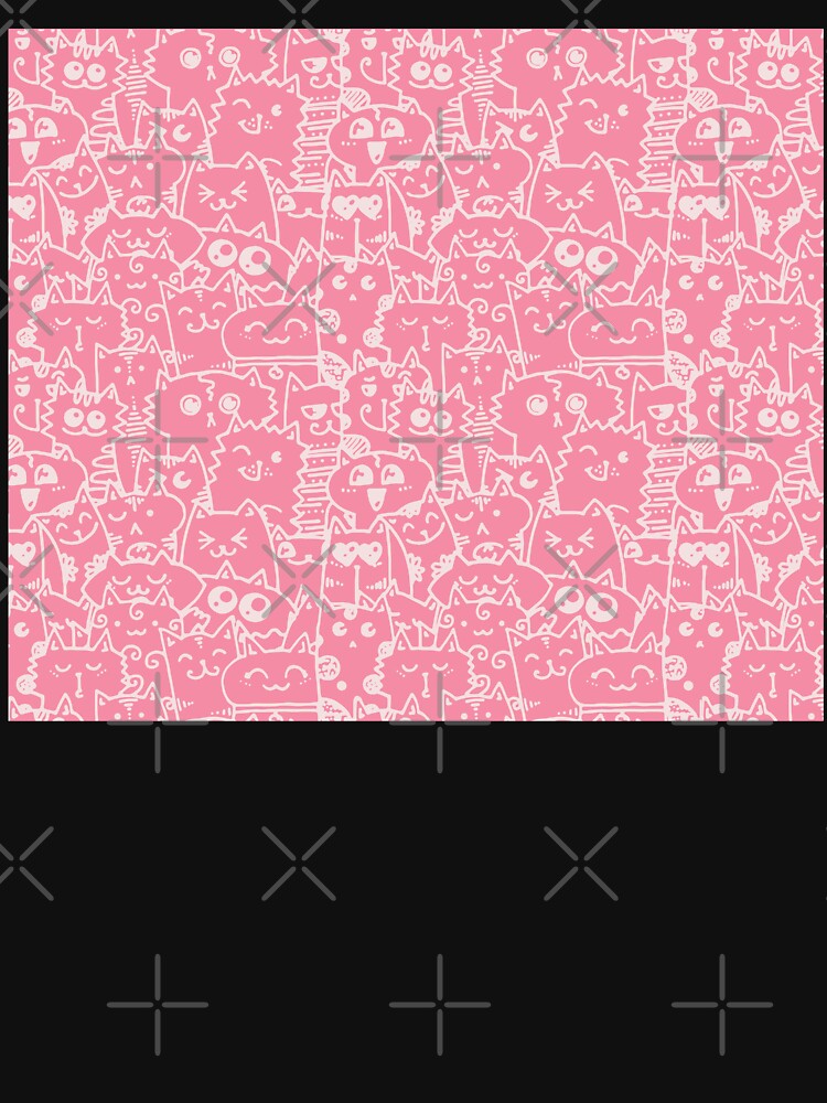 Kittie kawaii doodle pattern - White lines against pink background by ZenReiArt
