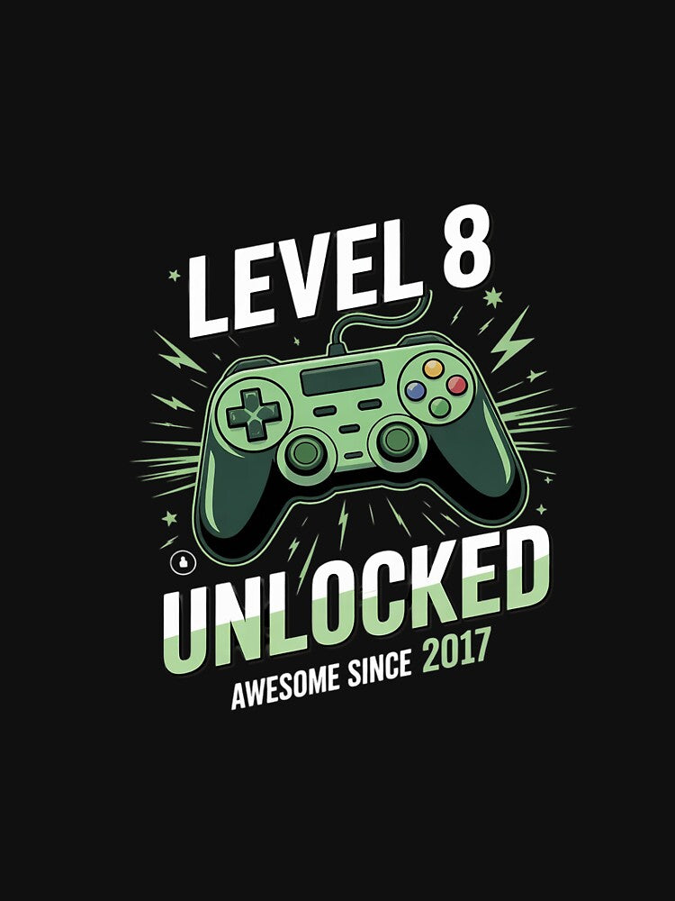 Level 8 Unlocked Awesome Since 2017 8th Birthday Gaming Kids by BeetleMalon