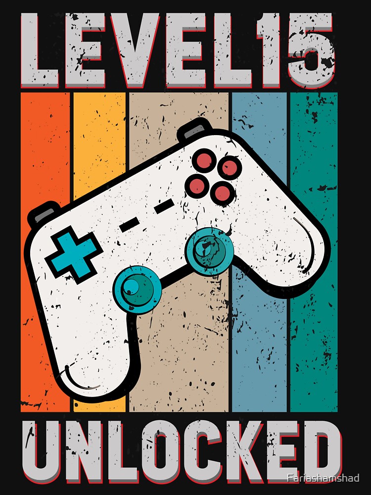 "Level 15 Unlocked –  Gamer Birthday T-Shirt for Boys, Teens & Video Game Lovers" by Fariashamshad