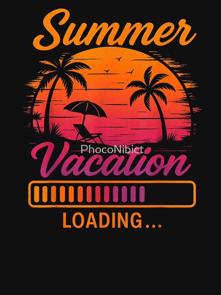Summer Vacation Loading Retro Sunset Beach Palm Trees Tropical Holiday Vibe by PhocoNibict