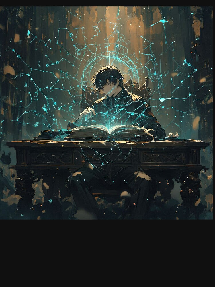 The Astral Scholar: Anime Sorcerer Weaving Constellation Magic from an Ancient Grimoire by MouradStudio