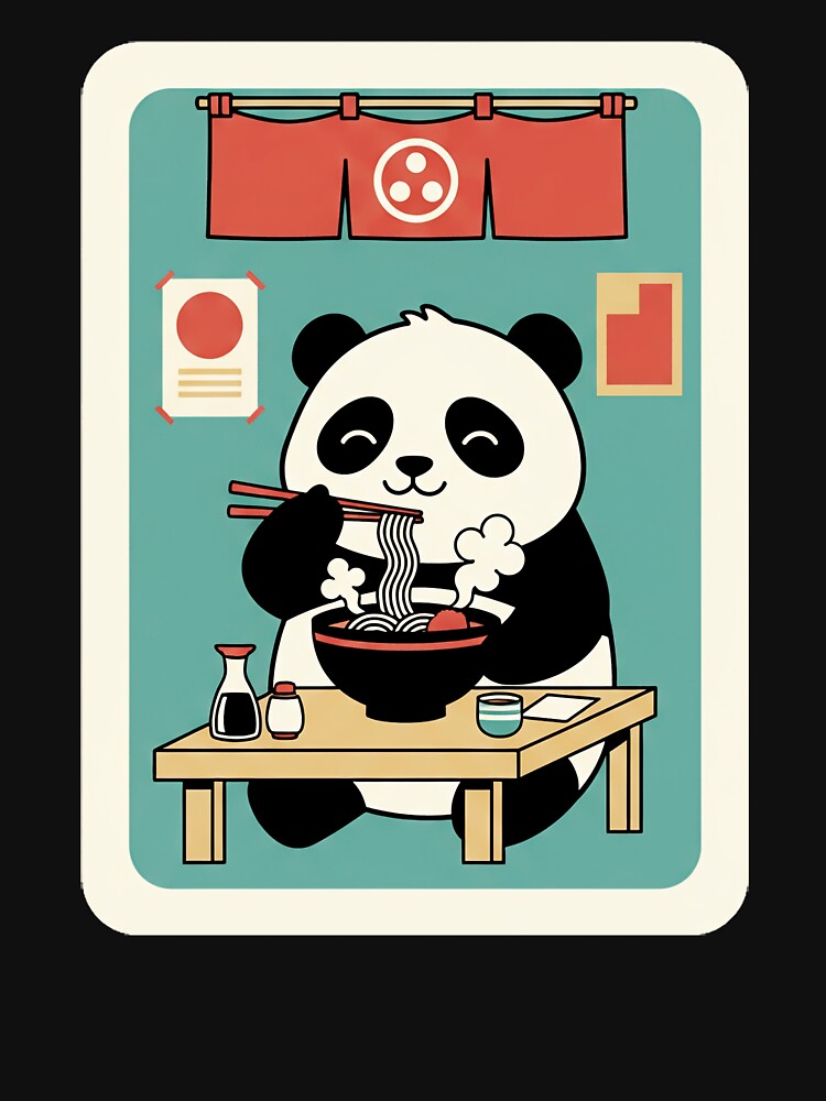 Panda Eating Ramen Cute Japanese Style Illustration by JordynLadukeg65