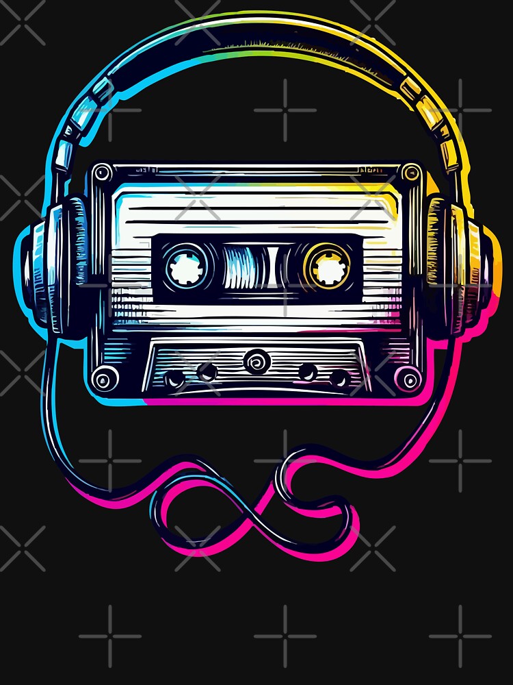 Retro Cassette Tape Headphones Glitch Music 80s by TomFrontierArt