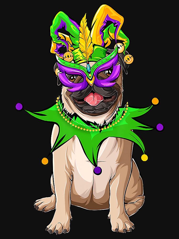 Pug Dog Mardi Gras Mask Hat Bead Funny Costume by BrandyBare