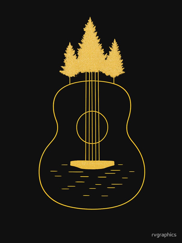 Nature Guitar — Minimalist Forest Music Line Art by rvgraphics