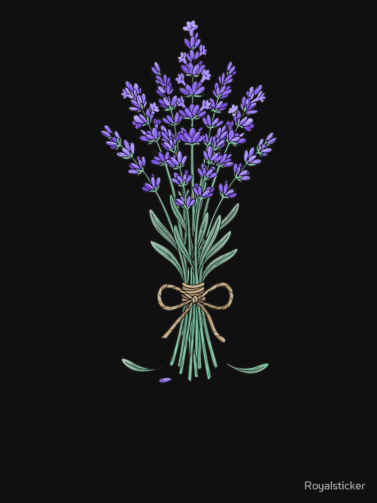 Lavender Bouquet Illustration – Botanical Floral Art on Black Background by Royalsticker
