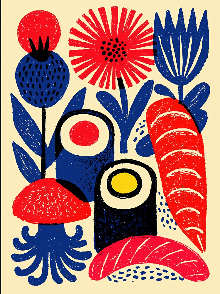 Block Printed Sushi Rolls by Retro Type