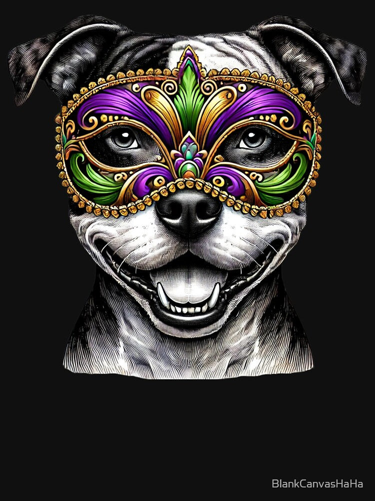 Pitbull Mardi Gras Mask Design - Vibrant Carnival Dog Artwork by BlankCanvasHaHa