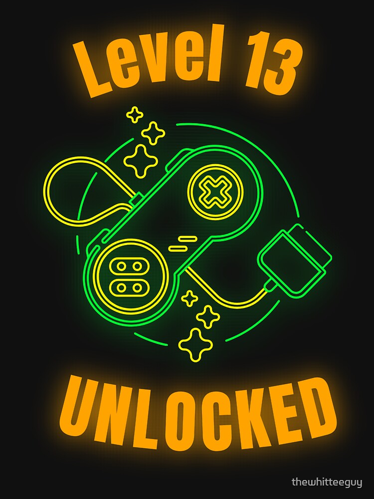Retro Level 13 Unlocked Gamer 13th Birthday by thewhitteeguy