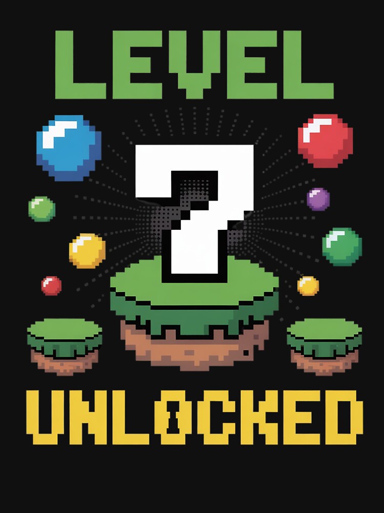 Level 7 Unlocked Pixel Gamer 7th Birthday Gaming Boys Kids by MinaReinger