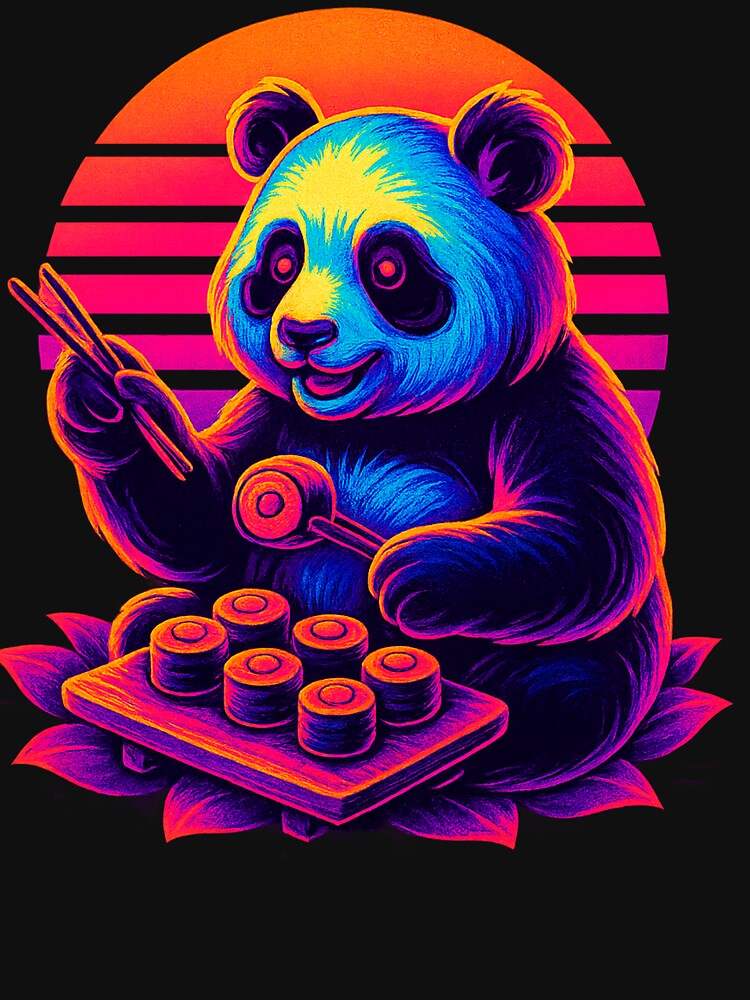 Neon Sushi Panda – Retro Cyberpunk Style by Qopta
