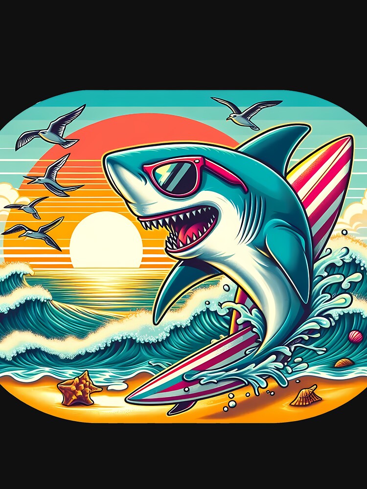 Surfing Shark at Sunset Beach by KMHArts
