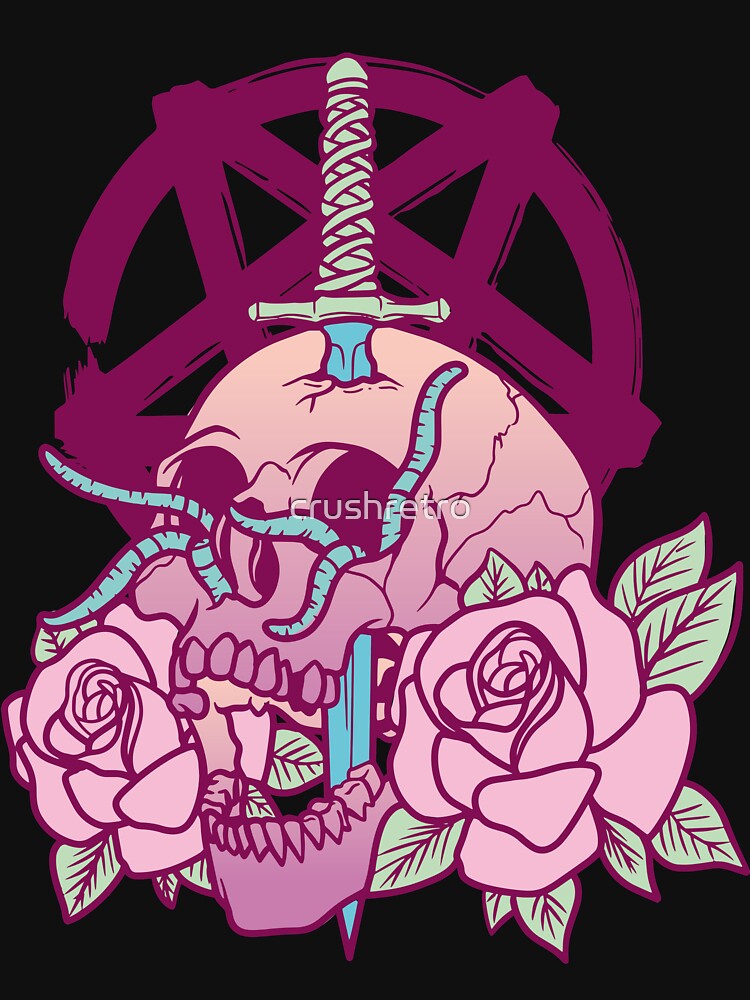 Anime Aesthetic Pastel Goth Pentagram Roses Skull Gifts by Crush Retro®