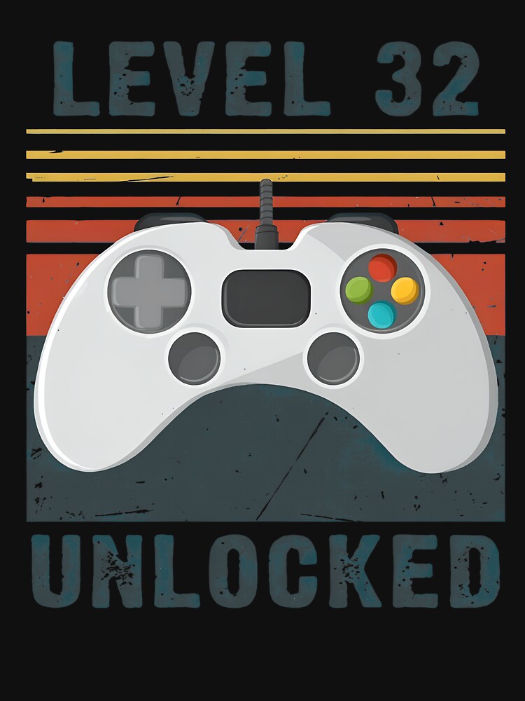 Level 32 Unlocked Retro Gamer Birthday T-Shirt by Dmo3HarkoArt