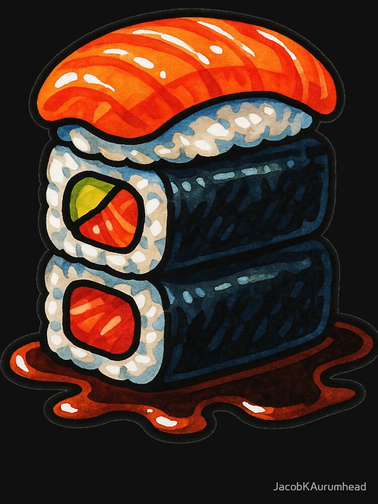 Cozy Food Lust – Salmon Nigiri & Maki Stack – Gift for Sushi Lover – Bold Marker Art • Soft Umami Style by JacobKAurumhead