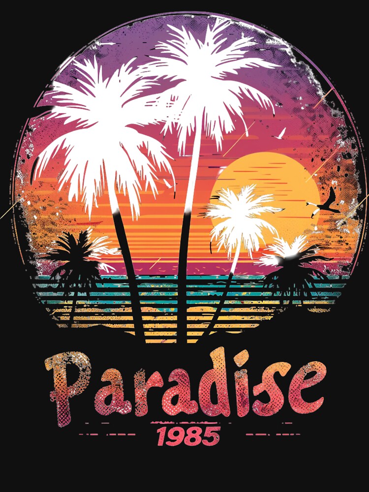 "Retro Paradise 1985 – Vintage Tropical Sunset Design" by Viviglow
