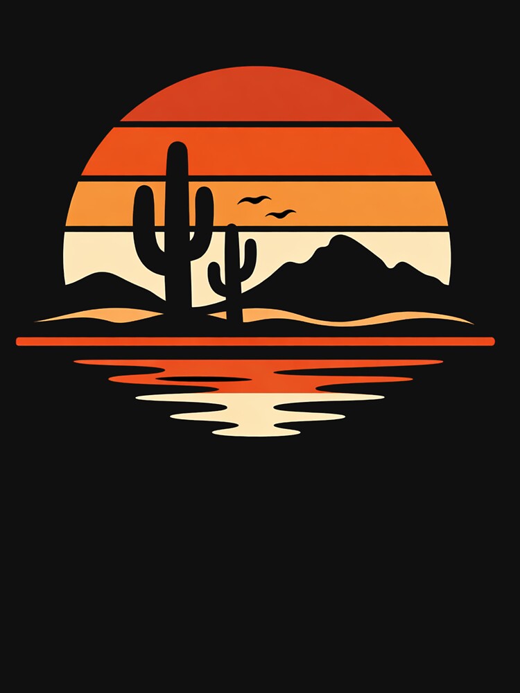 Retro Desert Sunset with Saguaro Cactus and Mountain Silhouette by Owcomm