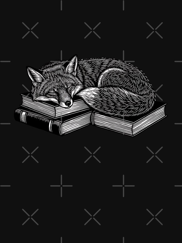 Linocut Fox on Books Block Print by HoruxDesign