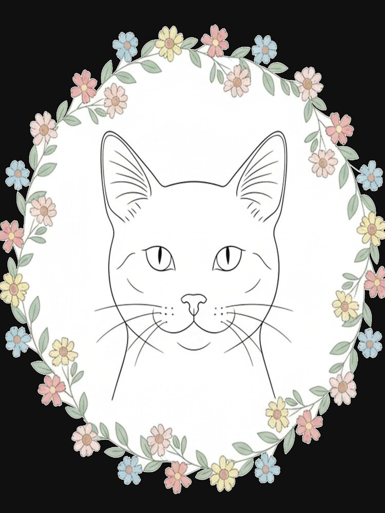Minimal Floral Cat Sticker Aesthetic Line Art Kitty by Neko-Doodle-co