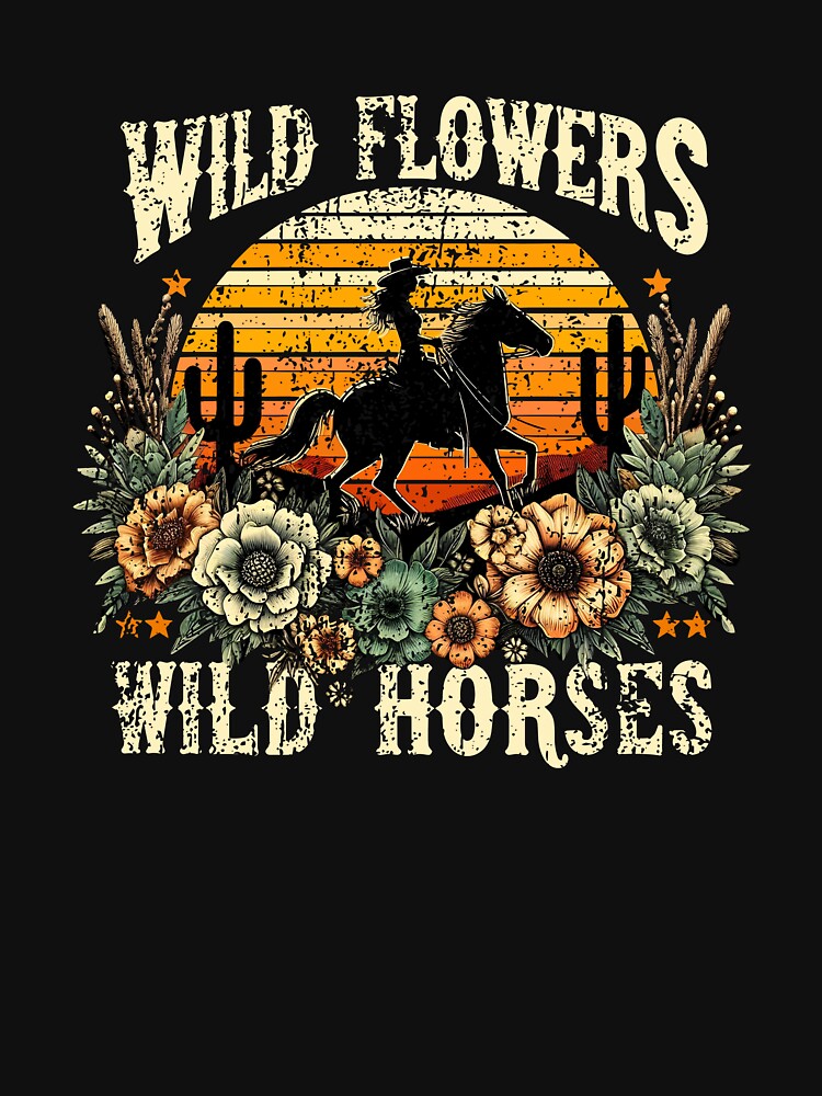 Wild West Cowgirl with Flowers and Sunset Design Retro Style Classic Gifts For Men Women Kids by ArmyAbodo