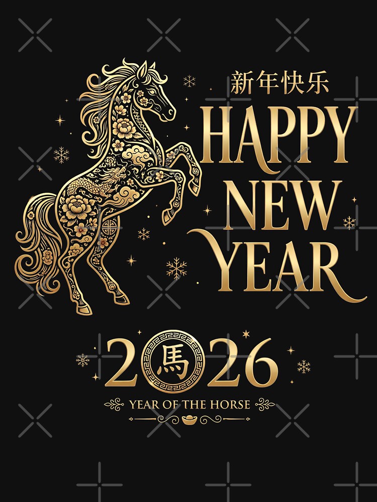 Year of the Horse 2026, Chinese New Year Horse Gift, Elegant Floral Zodiac Graphic Tee by saloui