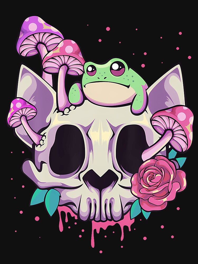 Pastel Goth Frog on Cat Skull by verinanawaffb
