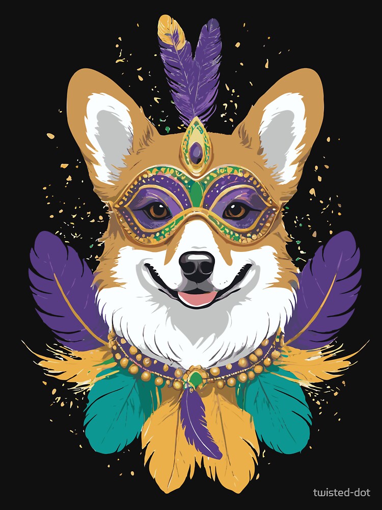 Corgi dog wearing carnival mask. Happy Mardi Gras! by twisted-dot