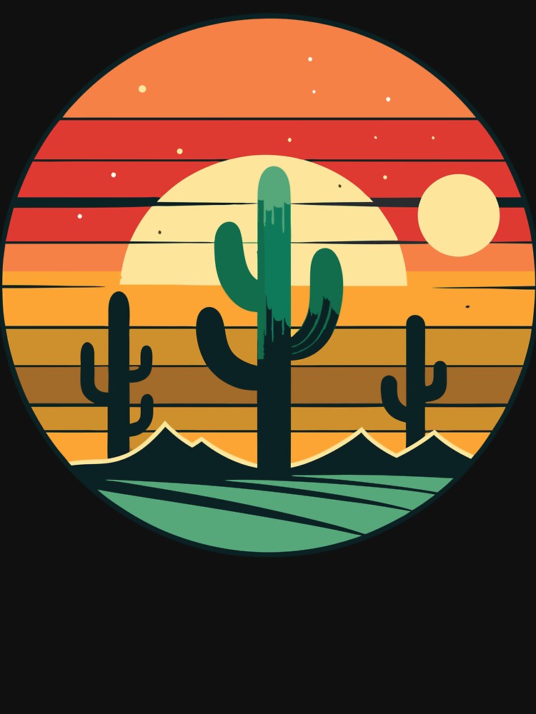 Vintage Summer Solstice T-Shirt - Retro Sunset with Cactus Design by BNCH44