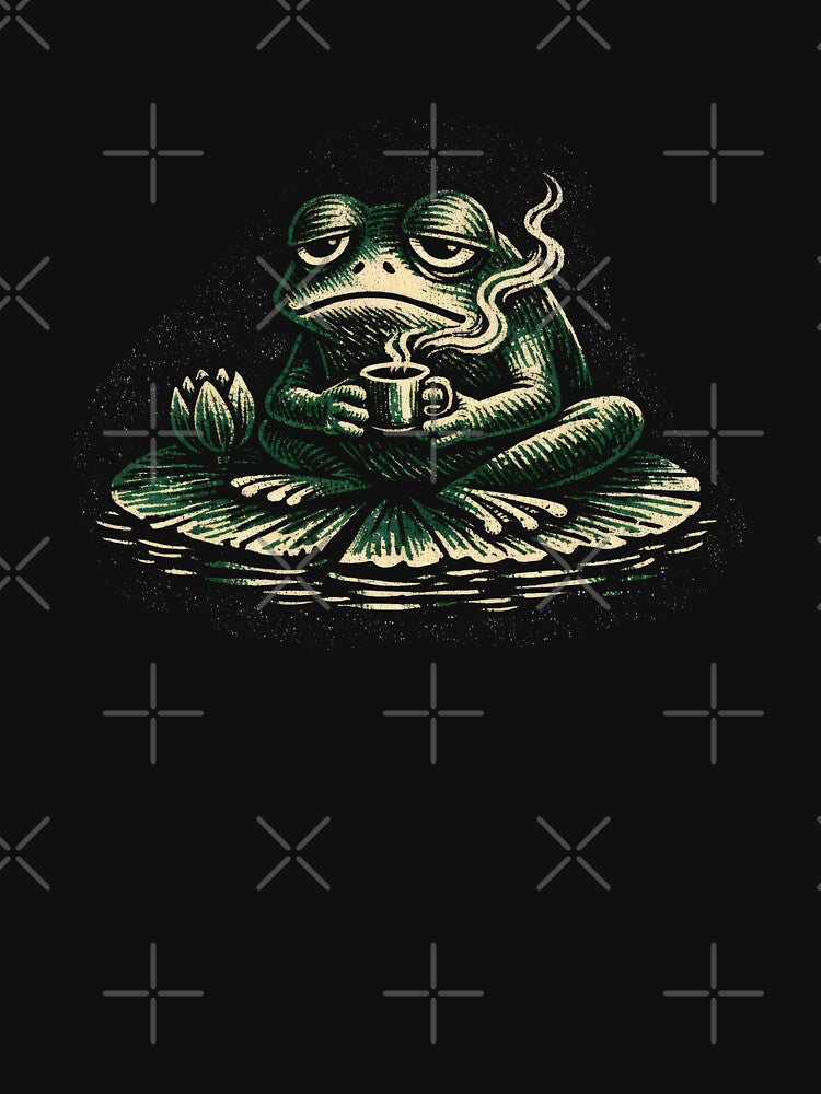 Melancholic Frog Coffee on a Lilypad Lofi Art by SplashTastic
