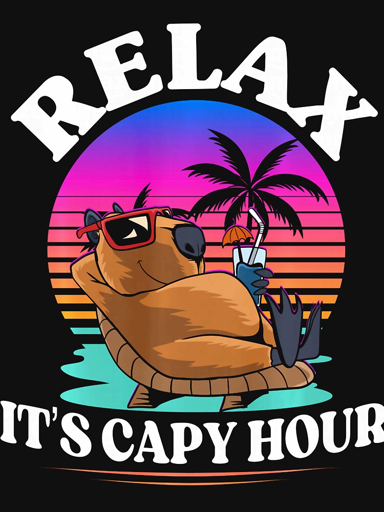 Mens Relax It’s Capy Hour Retro Sunset Funny Capybara Chilling by Littermin