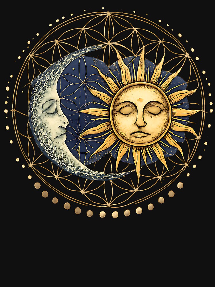 Sun and Moon Flower of Life Sacred Geometry Celestial Art by BumbleBloom7