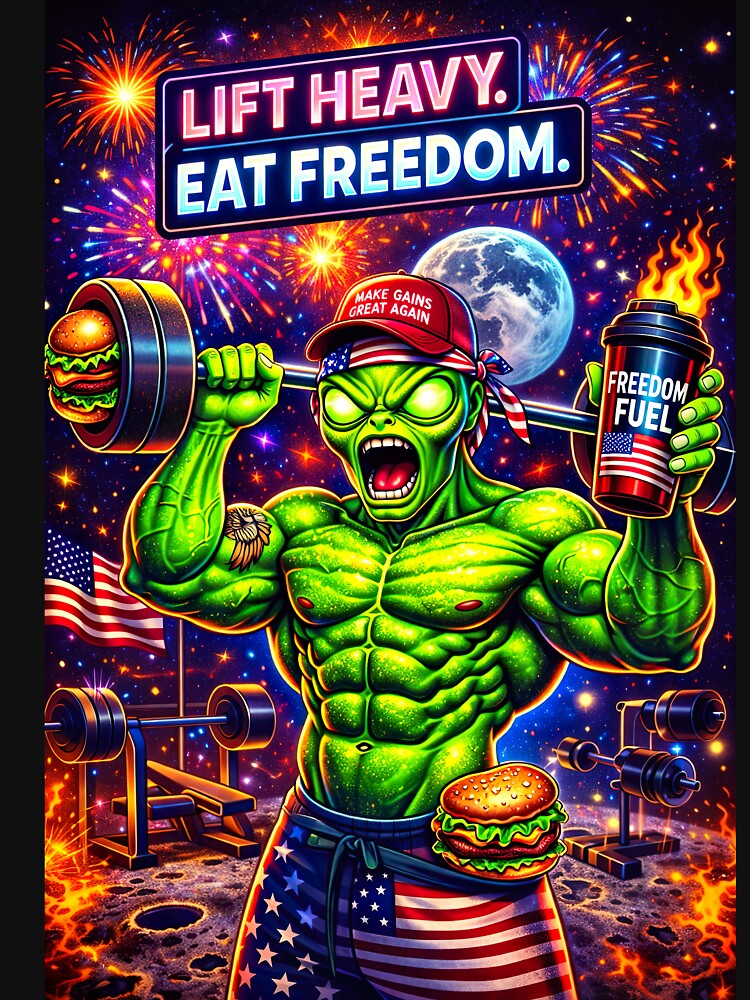 Lift Heavy Eat Freedom Alien Gym Bro USA Patriotic Meme by Dominik1994