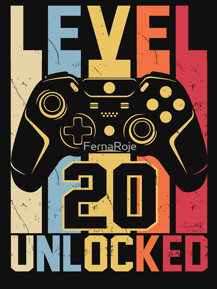 Level 20 Unlocked Funny Video Gamer 20th Retro Birthday Gift by FernaRoje