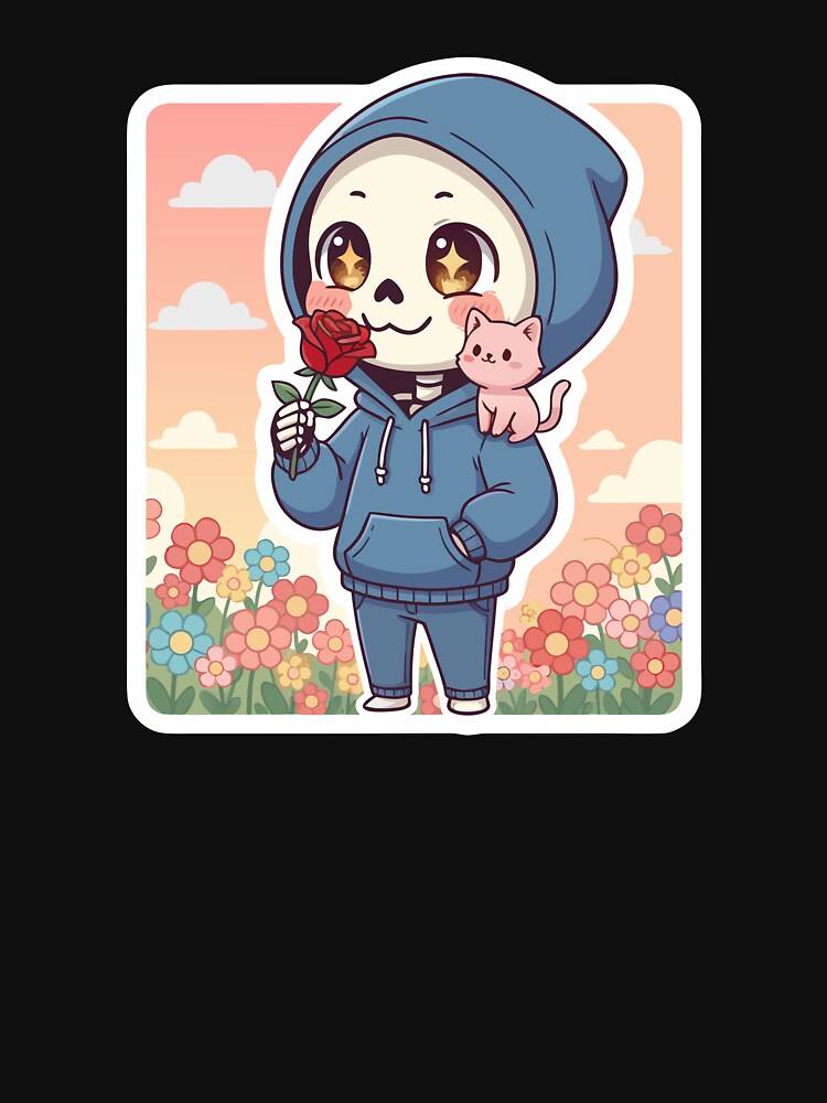 Cute Kawaii Skeleton Holding Rose Romantic Pastel Goth by Cipher & Soul