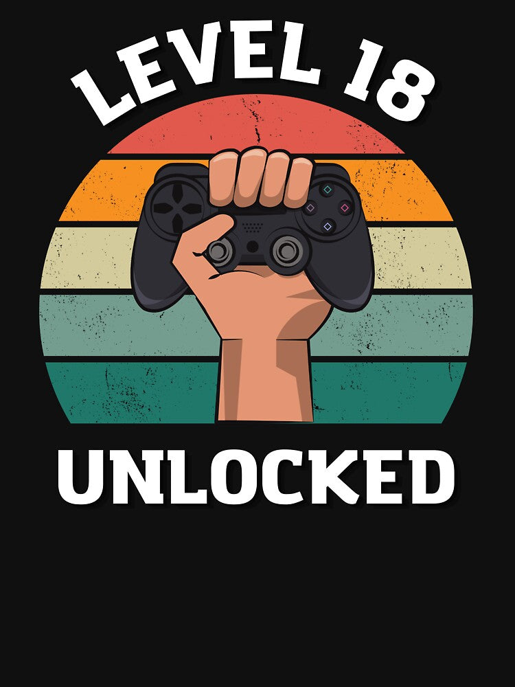 Birthday gift t-shirt for an 18-year-old, Gamer, Level 18 Unlocked by SooNS-Studio