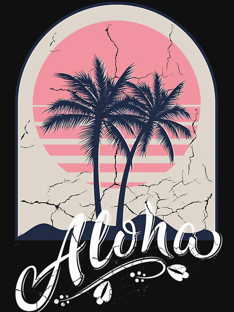 Aloha Cracked Sunset Retro Palm Tree Gift For Beach Lovers by maslachfi
