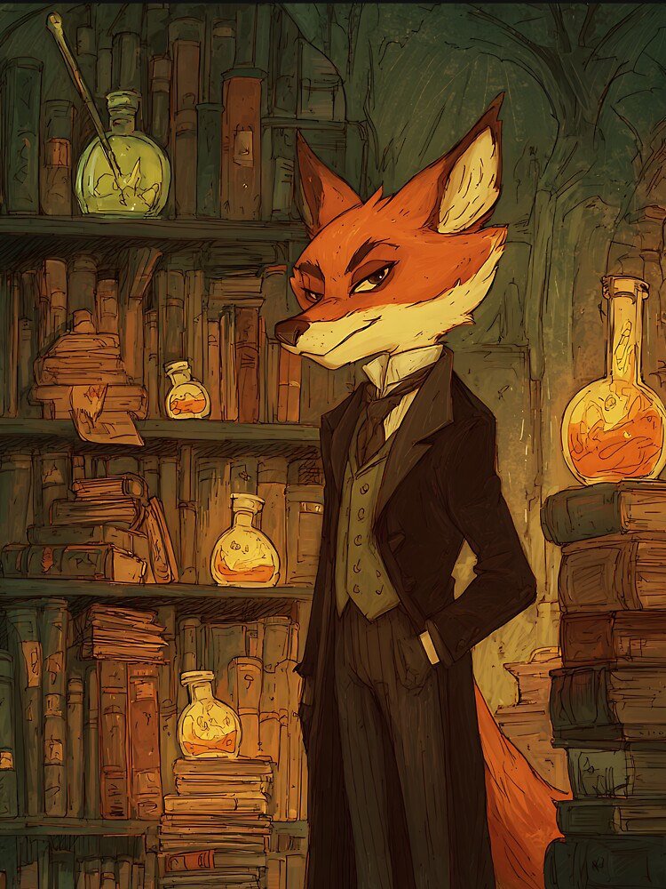 Dark Academia Art: Fox's Secret Library by bapupa