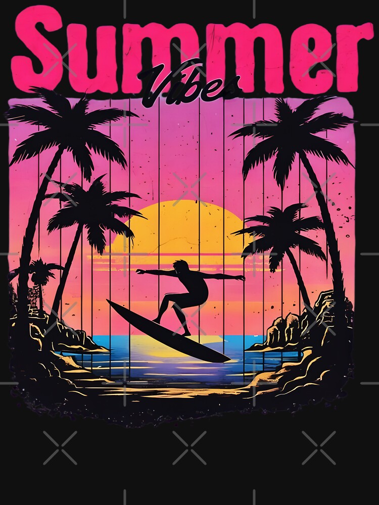 Summer Vibe Retro Wave Sunset With Palm Trees by AlphaTeez