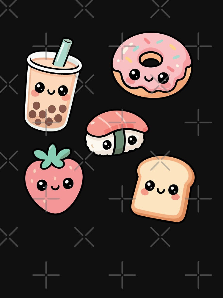 Cute Kawaii Food Friends – Bubble Tea, Donut, Sushi, Strawberry & Toast by graphicnew