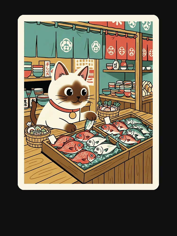 Cute Sushi Market Cat Illustration by JordynLadukeg65