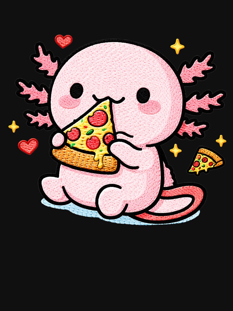 Pizza Lover Axolotl – Cute Kawaii Axolotl Eating Pizza Embroidery Style by ColorSplash123