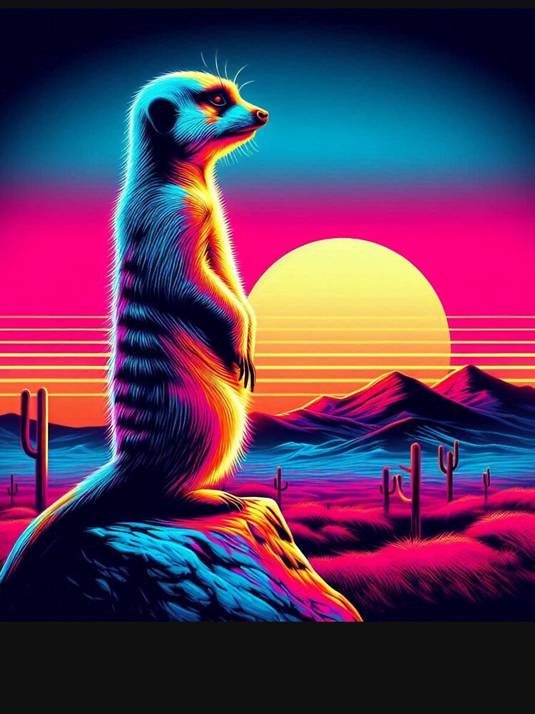 Neon Meerkat at Sunset – Synthwave Desert Vibes by Dogandesighn