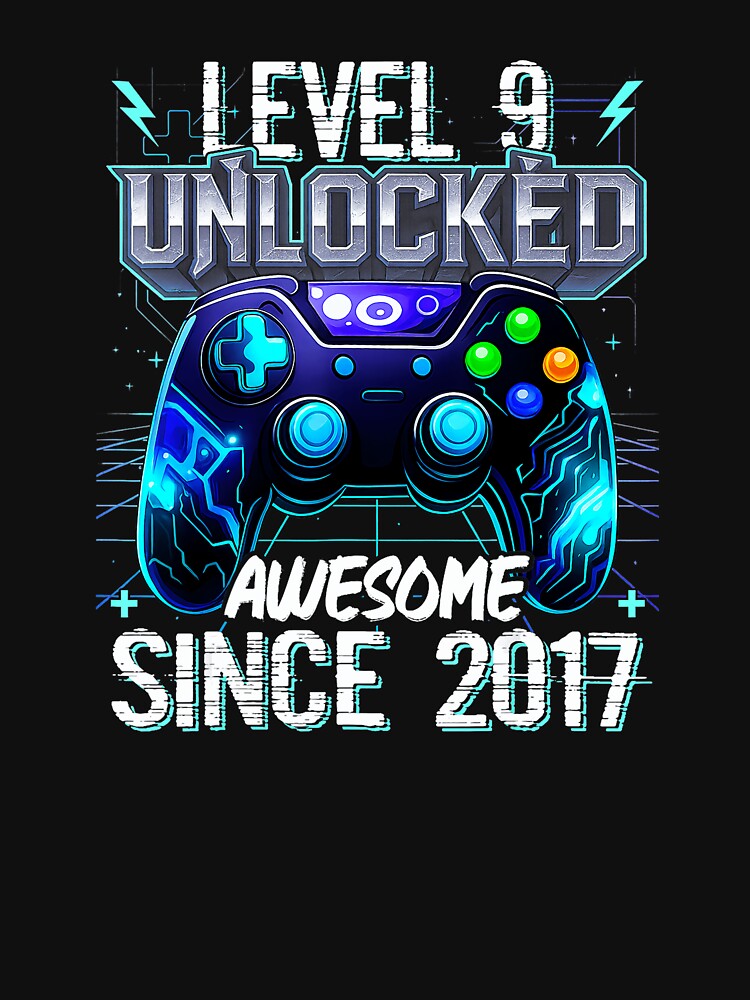 Level 9 Unlocked Awesome Since 2017 Gaming Birthday by FGTV2021