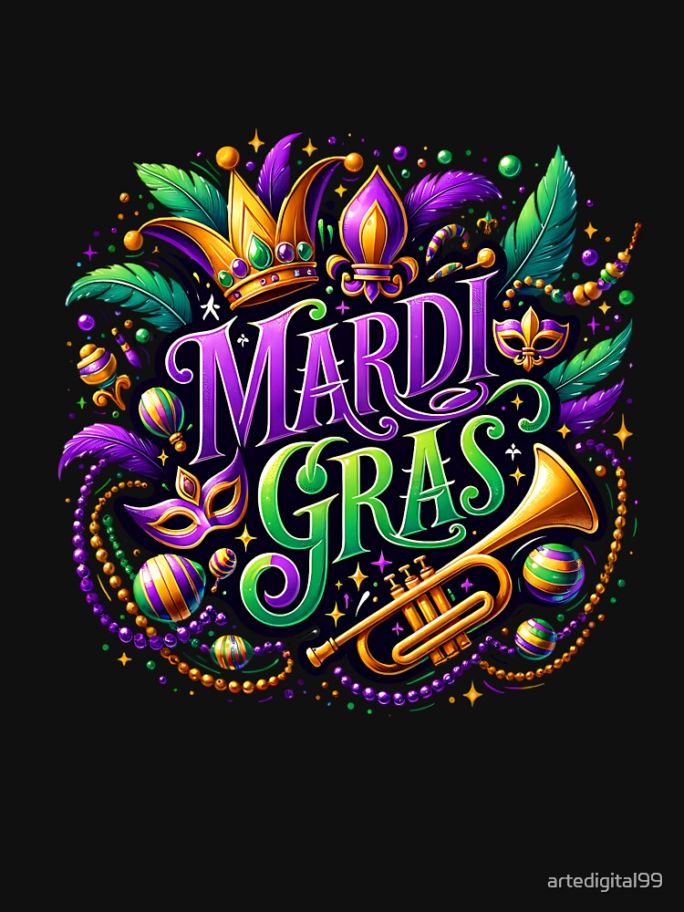 Mardi Gras Carnival Vibes – Purple Green Gold Festive Design for Shirts & Stickers by artedigital99